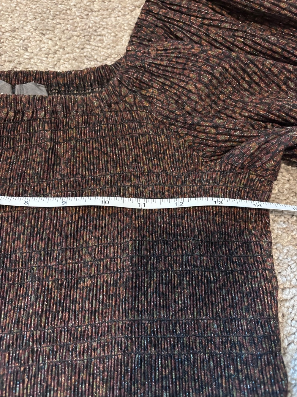Anthropologie Brown Shimmer Smocked Puff Sleeve Top Women’s Medium Whimsigoth - Picture 8 of 10